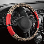 Road Comforts Leopard Steering Wheel Cover for Women, Cute Anti-Slip Microfiber Leather, Universal Fit 14.5-15 Inch Round Ste
