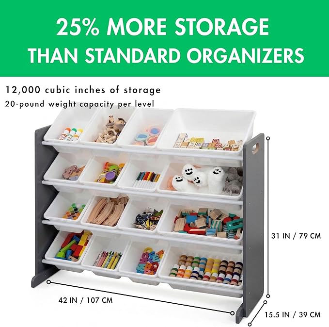 Humble Crew Toy Storage Organizer with 16 Removable Storage Bins for Kids Playroom, 4-Tier Toddler Toy Organization and Stora