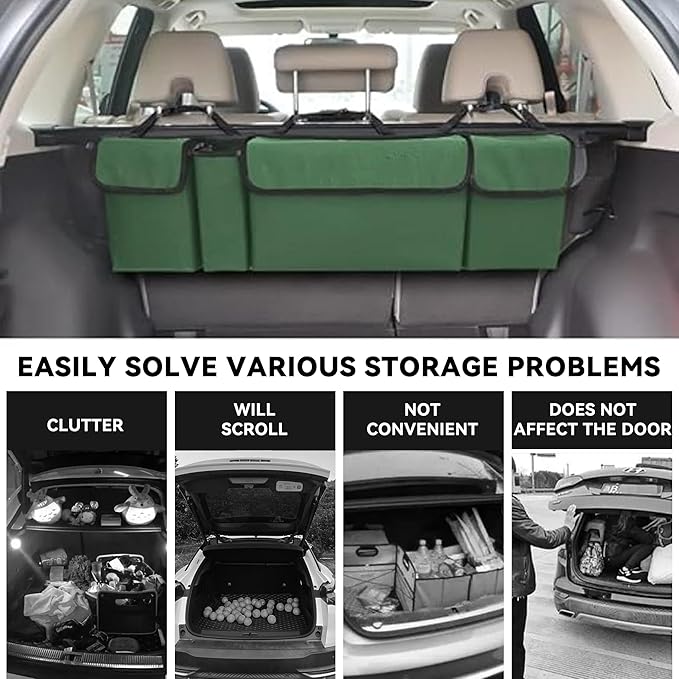 Car Trunk Organizer, Backseat Hanging Large Storage with Adjustable Straps,Waterproof PVC Collapsible Cargo Bag, Car Interior