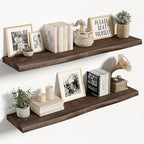 Vivelove Live Edge Floating Shelves 36 inch Long, Elm Wood Wall Display Shelf with Invisible Bracket for Living Room Bedroom 