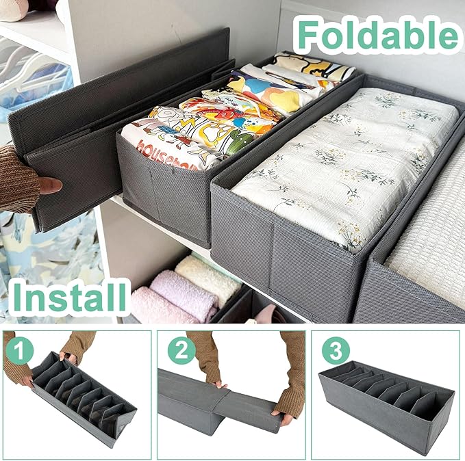 homyfort 8 Pack Dresser Drawer Organizers and Storage Bins for Clothing, Large Drawer Organizer Bins for Baby Clothes, T-Shir