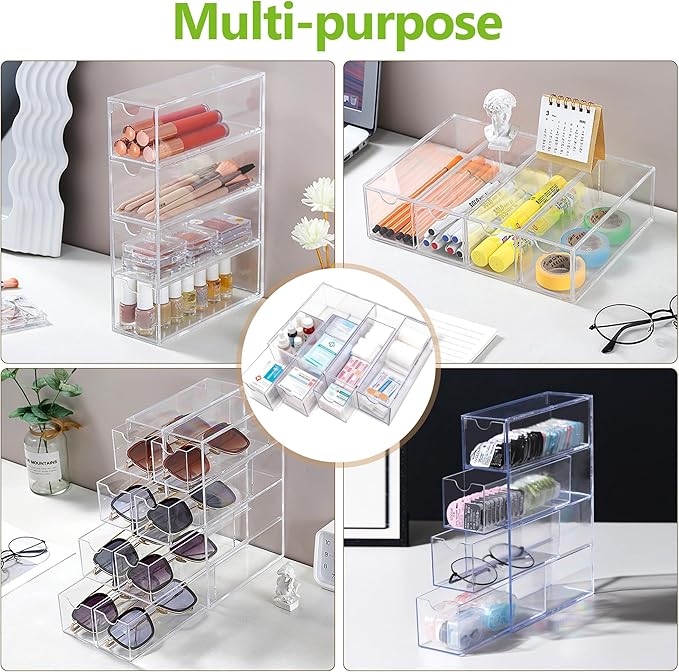 2 Pack Bandage Organizer with Lid, Acrylic Bandaid Holder with 4 Clear Drawers Band Aid Storage Container for Home Office Dra