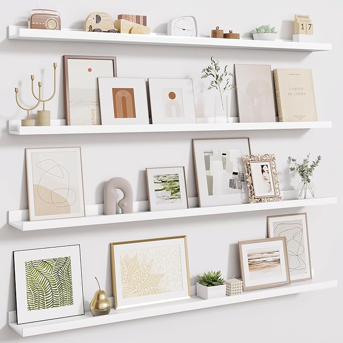 Fun Memories Picture Ledge Shelves Set of 4-48 Inch Shelves with Lip - Large Nursery Bookshelf for Storage - Floating Shelf W