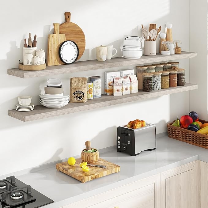 72 Inch Floating Shelves, 8 Inch Deep Floating Shelves for Wall, Hanging Shelf with Invisible Brackets, Deep Shelves for Bath