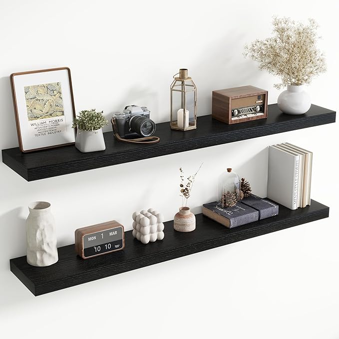 55 Inch Floating Shelves for Wall, 8 Inch Deep Floating Shelf for Storage & Display, Rustic Wall Mounted Shelf with Invisible