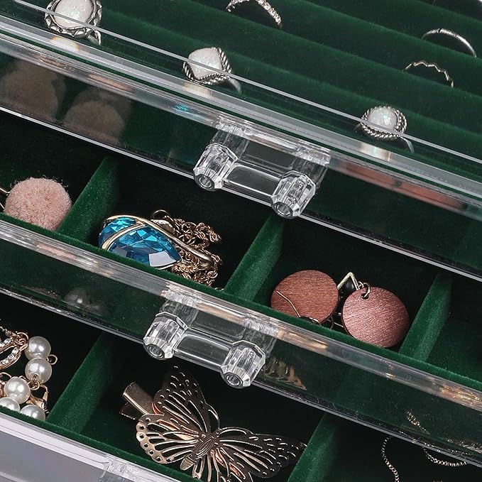 Frebeauty Extra Large Acrylic Jewelry Box for Women 5 Layers Clear Jewelry Organizer Velvet Earring Box with 5 Drawers Rings 