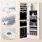 Mirror Jewelry Cabinet, Wall/Door Mounted Jewelry Armoire with Full-Length Mirror, Hanging Jewelry Organizer with LED Interio
