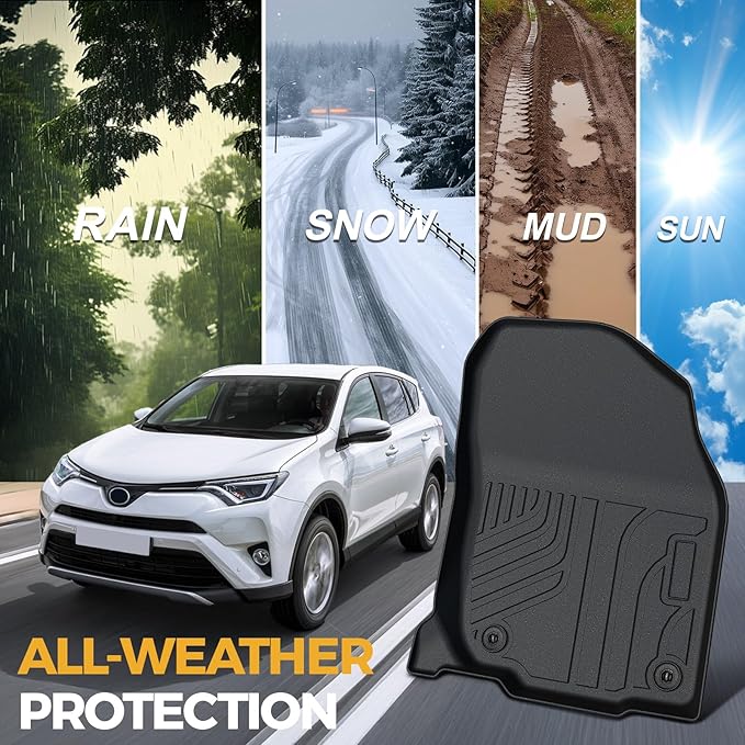 Floor Mats for Toyota RAV4 Gas 2013-2018, All Weather Floor Mats Trunk Cargo Liner with Backrest Protectors and Door Sill Guards Accessories, Full Coverage Set