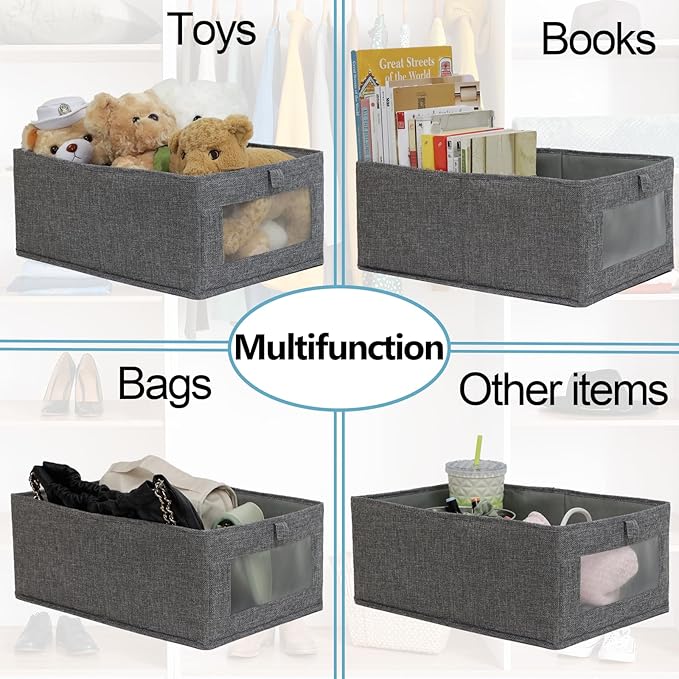 Fordonral 4 Pack Closet Organizers and Storage Bins, Storage Containers for Organizing Clothing, Jeans, Toys, Books, Shelves,