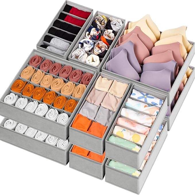 Criusia 16 Pack Sock Underwear Drawer Organizer, 96 Cells Dresser Organizer for Baby Clothes, Foldable Fabric Closet Organiza