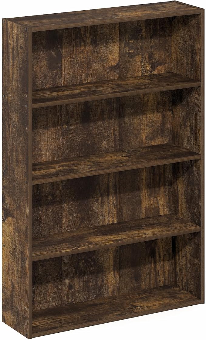 Furinno Basic Book Shelf, 4-Tier Bookcase with Open Shelf, Bookshelf, Cube Storage Organizer, 6 x 24 x 35, for Living Room, B