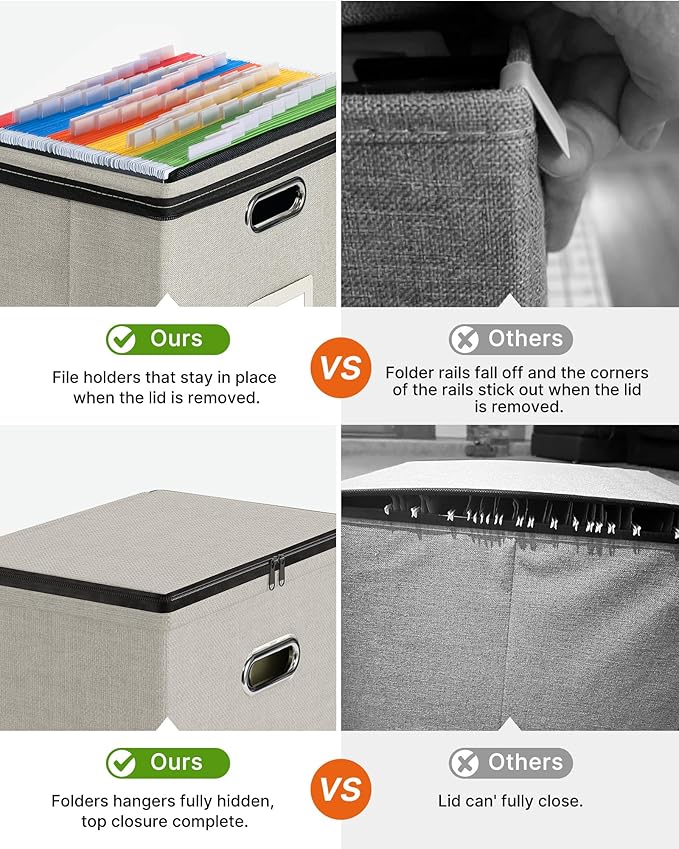 Oterri File Organizer Boxes with Lids, File Box with Mesh Pockets, Document Organizer Box for Letter Size Folders, Zippers Im