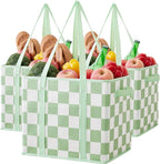 Checkered Reusable Grocery Bags Heavy Duty 3 Pack Foldable Shopping Bags with Handles for Groceries Collapsible Tote