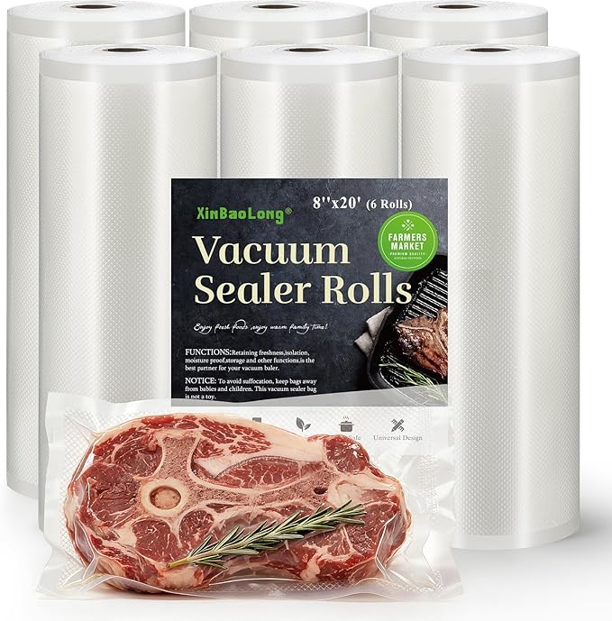 Vacuum Sealer Bags For Food:6 Rolls 8"x20' Commercial Grade BPA Free Bag Rolls Durable Customized Size Food Vac Bags for Stor