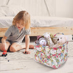 Storage Basket Boho Fabric Large Collapsible Floral Laundry Nursery Hamper Portable Folding Storage for Clothes Toys (Green)