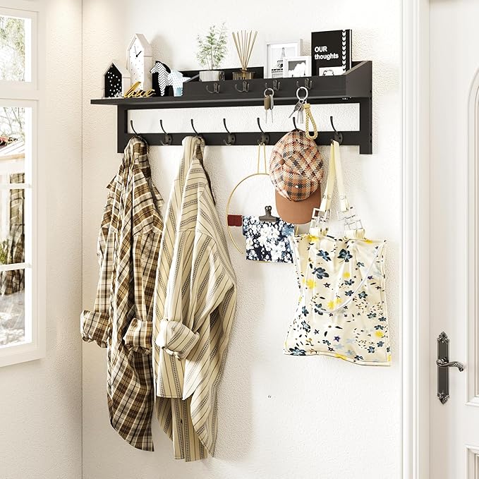 AMBIRD 35 inch Wall Hooks with Shelf, Coat Rack Wall Mount, Large Coat Hanger for Wall, Entryway Shelf with 7 Dual Coat Hooks