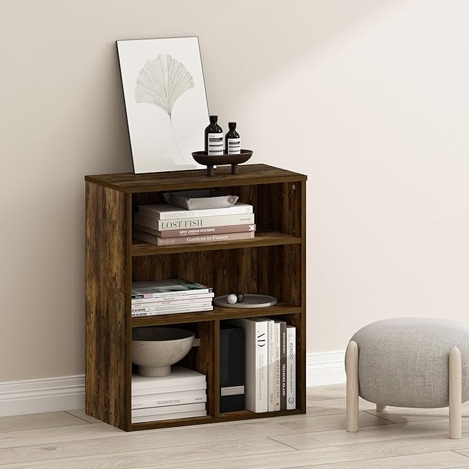 Furinno PASIR Book Shelf, 3-Tier Display Bookshelf, Bookcase, 11.8 x 23.6 x 28.1, for Living Room, Bedroom, Home Office, Ambe