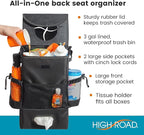 High Road StashAway Large Car Trash Can for Back Seat - Car Garbage Bag With Tissue Holder and Bottle Pockets - Seatback Organizer With 3 Gal Trash Can With Lid for Vans, SUVs and Trucks