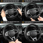 West Llama Carbon Fiber Car Steering Wheel Cover for Honda,Anti-Slip, Full Surround Breathable Leather Auto Protector(Black o