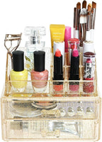 Ikee Design Acrylic Makeup Organizer with 2 Drawers Removable Top Lipstick Holders, Cosmetics Organizer for Skincare, Accesso