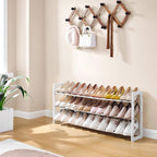 FAVOOSTY 3-Tier Expandable Shoe Rack, Adjustable Shoe Shelf Storage Organizer Space Saving Metal Free Standing Shoe Rack for 