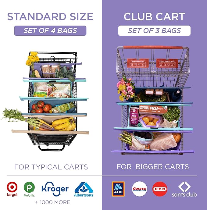 Lotus Original Trolley Reusable Shopping Bags (4-Pack) – Detachable & Reusable Grocery Bags Foldable with Insulated Grocery Bag & Egg/Wine Holder – Washable Shopping Totes to Save Time & Easy Storage
