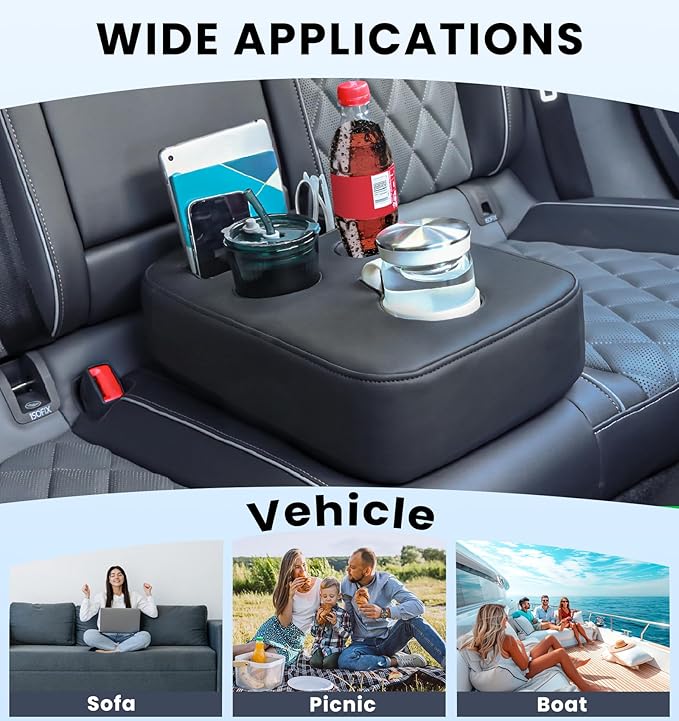 Car Cup Holder, Back Seat Cup Holder for Car, PU Leather Couch Sofa Bed Cup Holder Expander Tray, Boat Tray, Organizer for Trucks, Minivans, SUVs, RVs, Vehicles, Holds Drinks, Remote, Snacks
