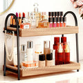 2-Tier Large & Medium Perfume Organizer with 8 Hooks for Jewelry, Bathroom Countertop & Vanity Tray Makeup Shelf - Space Savi