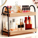 2-Tier Large & Medium Perfume Organizer with 8 Hooks for Jewelry, Bathroom Countertop & Vanity Tray Makeup Shelf - Space Savi