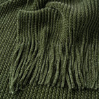 BATTILO HOME Olive Green Throw Blanket for Couch, Soft Chenille Knit Throws with Tassels for Home Decor, Green Blankets and T
