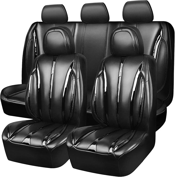 CAR PASS Ultra+ Nappa Patent Leather Car Seat Covers Full Set Universal Cushioned,Soft Breathable Waterproof Anti-Slip Driver