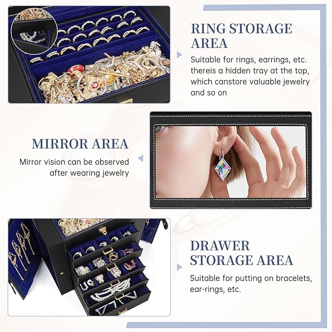 AKOZLIN Huge Jewelry Box Organizer Functional Large Leather Jewelry Storage Case for Women Girls Ring Necklace Earring Bracel