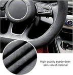 Carodi Suede Steering Wheel Cover ， Non-Slip Leather Car Interior Fitting 15-inch Universal（D-Shape,Black）