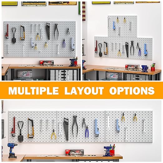 Pegboard Smith Metal Pegboard Panels, 16" x 12" Heavy-Duty Steel Wall Peg Boards for Garage Tool Storage, Pegboard Organizer 