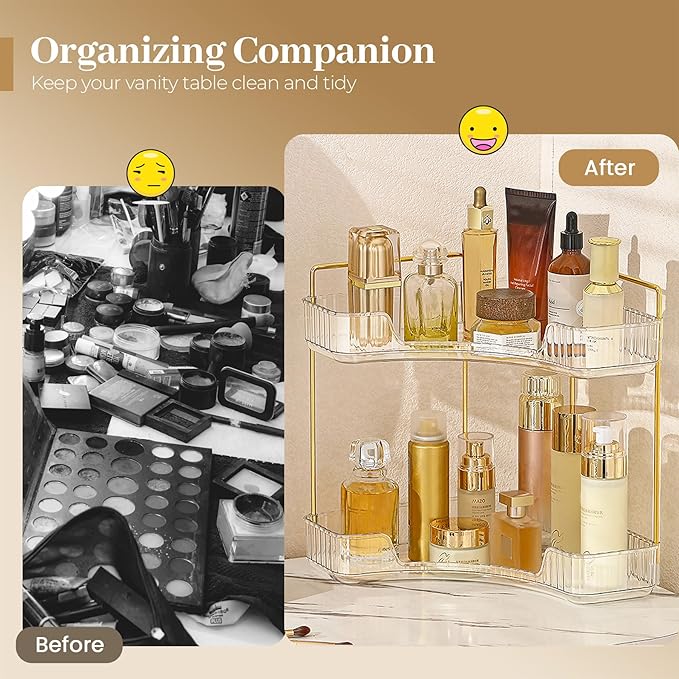 Aveniee Corner Bathroom Counter Organizer, Bathroom Countertop Shelf Makeup Organizer for Vanity Perfume Tray for Corner Stor