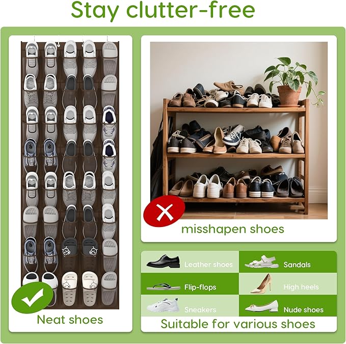Unjumbly Over the Door Shoe Organizer with 40 Large Breathable Mesh Pockets, Space Saving Shoe Holder, Hanging Shoe Rack for 