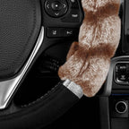 BDK Bear Fur Steering Wheel Cover, Plush Faux Fur Fuzzy Steering Cover for Car Truck Van SUV, Standard Size Fits Wheels 14.5-