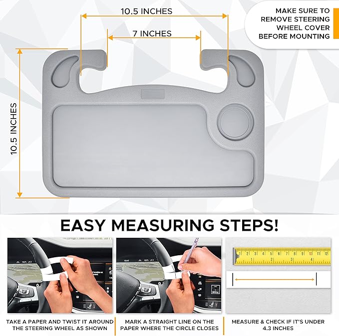 EcoNour 2 in 1 Car Steering Wheel Desk | Steering Wheel Tray for Laptop Car Mount with Pen Holder | Car Food Grey Tray for Eating with Drinks Holder | Multipurpose Travel Car Accessories