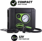 Slime 40060 Tire Inflator, Compact, Portable Car Air Compressor, Analog, Quick Connect Air Hose, Flat Tire Puncture Repair, 12V, 10 min inflation