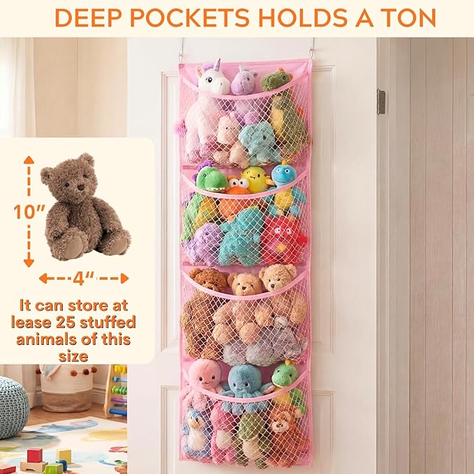 Over The Door Stuffed Animal Storage, Cotton Toy Organizer for Storage Plush Toys,Baby Supplies, Stuffed Animal Holder with 4