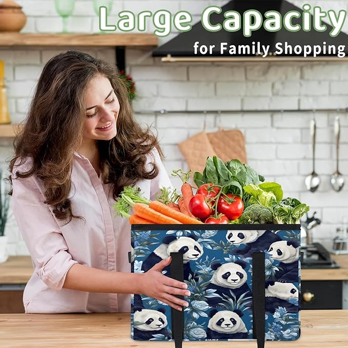 Reusable Grocery Bags Heavy Duty Shopping Bags Foldable Large Tote Bags with Long Handles & Hard Bottom
