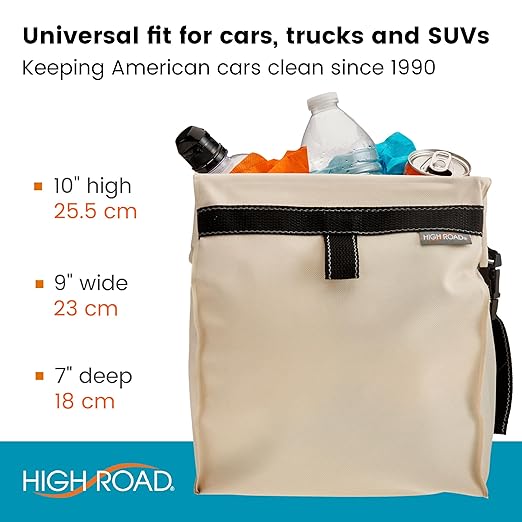 High Road TrashStash Hanging Car Garbage Bag with Push-Close Lid and Waterproof Bin for Cars, SUVs and Trucks - Holds 3 Gallons of Car Trash