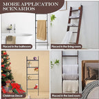 XUNIQUE 5-Tier Blanket Ladder for The Living Room, 4.8 FT Anti-Slip Decorative Ladder Shelf Leaning Quilt Rack, Lightweight, 