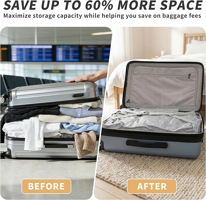 Vacuum Bag for Travel, Professional IPX8 Waterproof Reusable Vacuum Compression Bags for Travel Suitcases, Durable Space Save