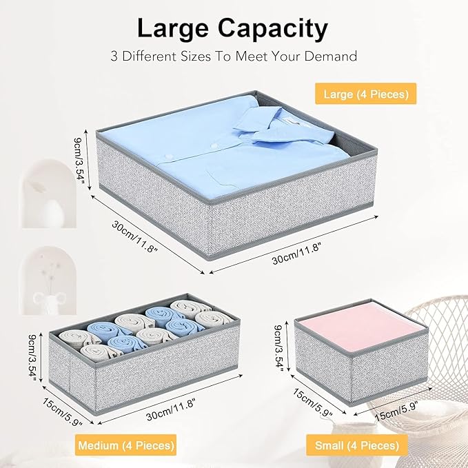 DIMJ Drawer Organizers Cloths, Closet Underwear Organizer, 15 Packs Foldable Closet Organizers, Sock Drawer Organizer, Fabric