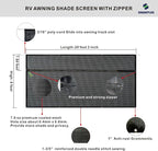 RV Awning Sun Shade Screen 8'x20'3''(Fit for 21' Awning),Black Mesh Shade Screen with Zipper,Universal Trailer Camper Awning Screen with Complete Kits,Improves Shadow and Privacy.