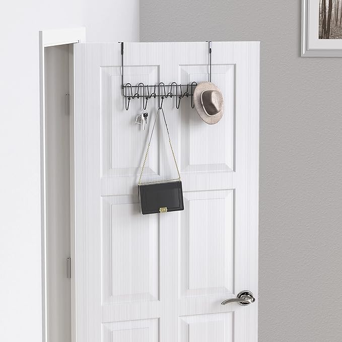 Deco Brothers Over The Door Hook Organizer with 11 Hooks, Black