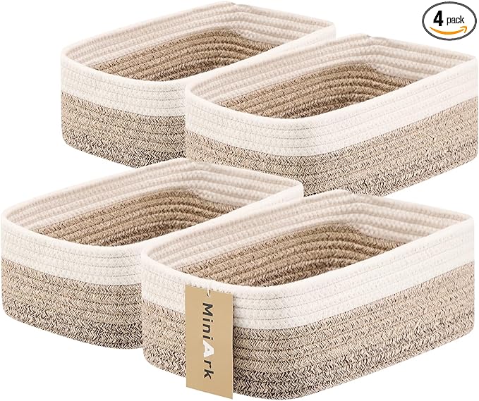 MiniArk Small Storage Baskets for Organizing | Closet Organizer Bins | Shelf Toy Basket | Woven Rope Baskets | Cube Decorativ