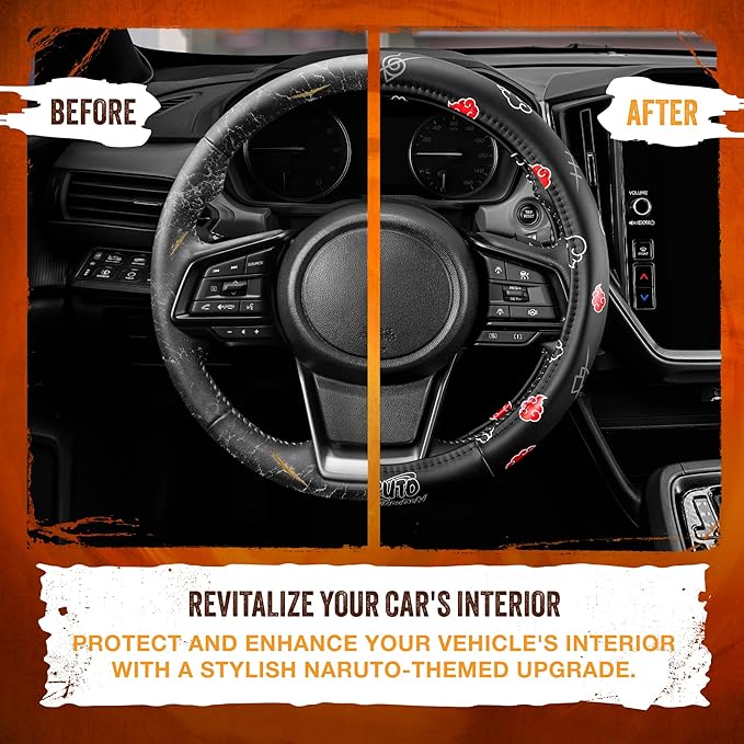 Naruto Shippuden Car Steering Wheel Cover, 15 Inch Anime Steering Wheel Cover, Cushioned Soft Comfortable Cover Anime Car Accessories for Men Women, Akatsuki