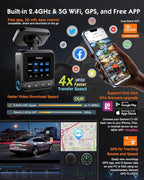 Sarmert C2 4K Dual Dash Cam Front and Rear - Built-in GPS and 5G WiFi, Free 64GB Card Included, 4K UHD Dash Camera for Cars, 